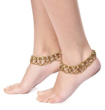 Gold Antique Kundan Payal Anklet, Indian anklets, Gold ankle bracelet pair, Gold anklets pair, Bell anklets for women