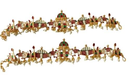 Traditional Gold Plated Pair of Anklets Doli Payal with hanging pearls barefoot jewellery, Rajasthani/Rajwari Gold Plated Payal for bride