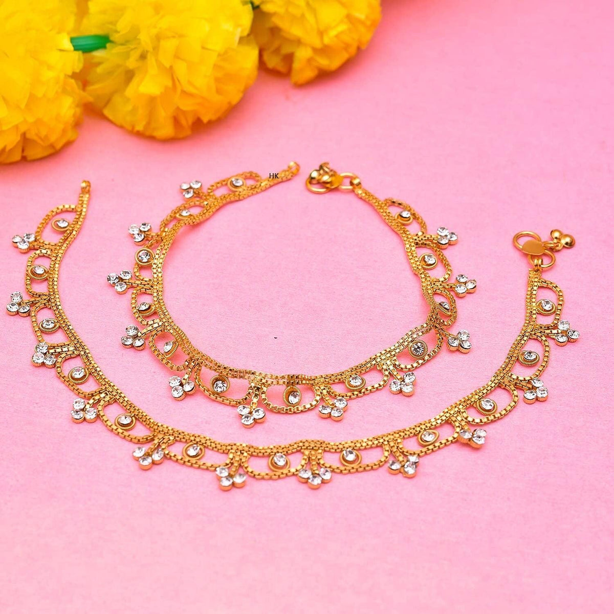 Traditional Gold Plated Thin String Anklet Handcrafted Payal/Anklets, Anklets for women, Indian anklet, Gold ankle bracelet pair for women