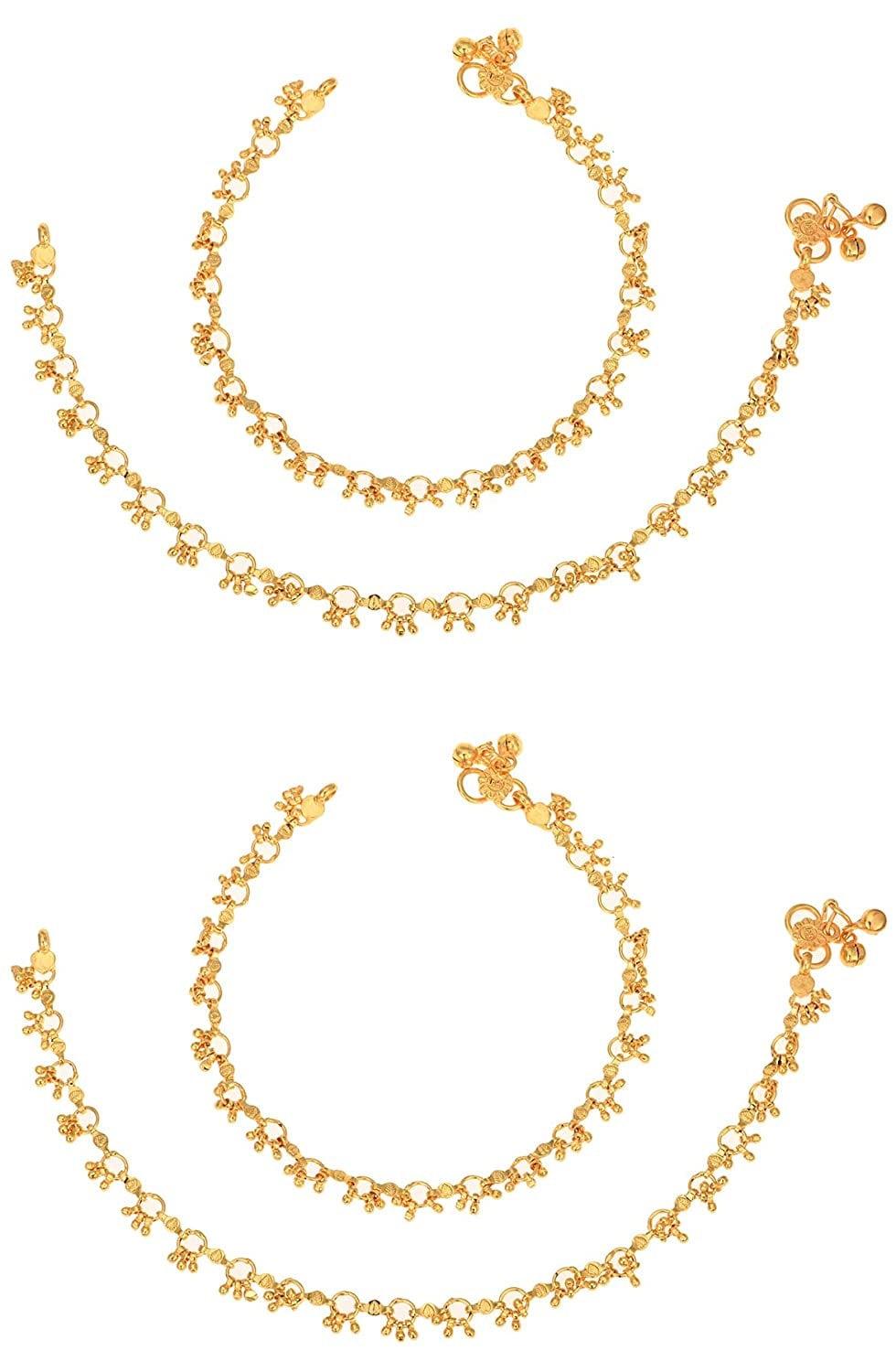 Traditional Silver & Gold Plated Handcrafted Payal/Anklets pair, Anklets for women, Indian anklet, Ankle bracelet pair for women - Libasaa