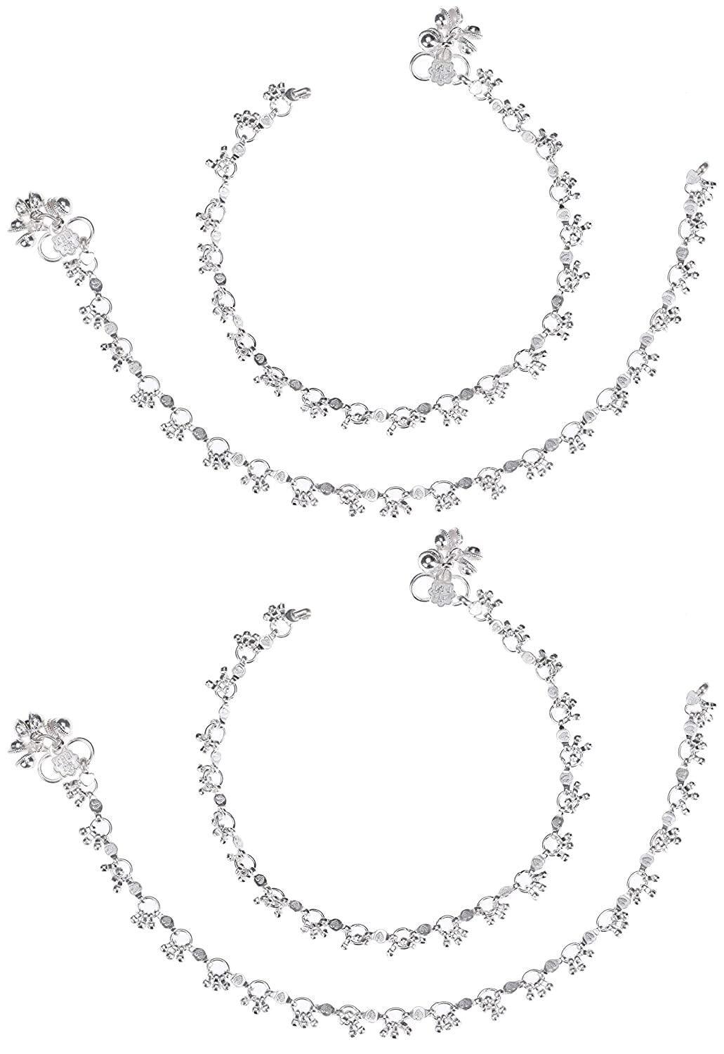 Traditional Silver & Gold Plated Handcrafted Payal/Anklets pair, Anklets for women, Indian anklet, Ankle bracelet pair for women - Libasaa