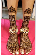 Traditional Gold Plated Pair of Anklets Doli Payal with hanging pearls barefoot jewellery, Rajasthani/Rajwari Gold Plated Payal for bride