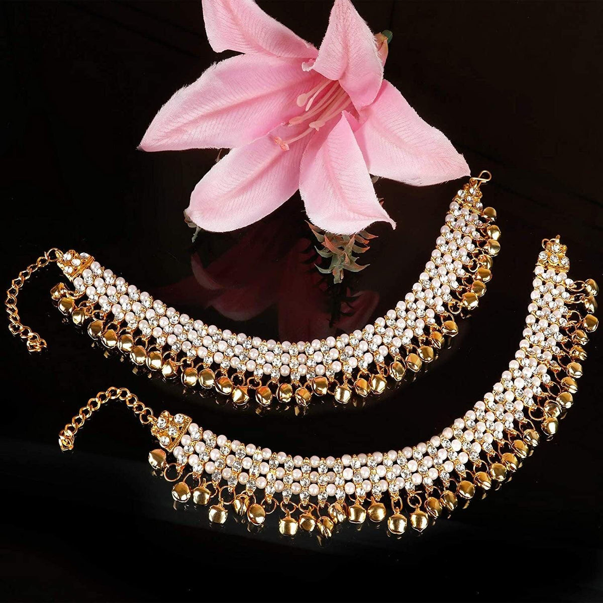 Ghungroo Gold Plated Alloy Anklet, Handcrafted Payal/Anklets, Anklets for women, Indian anklet, Gold ankle bracelet pair for women