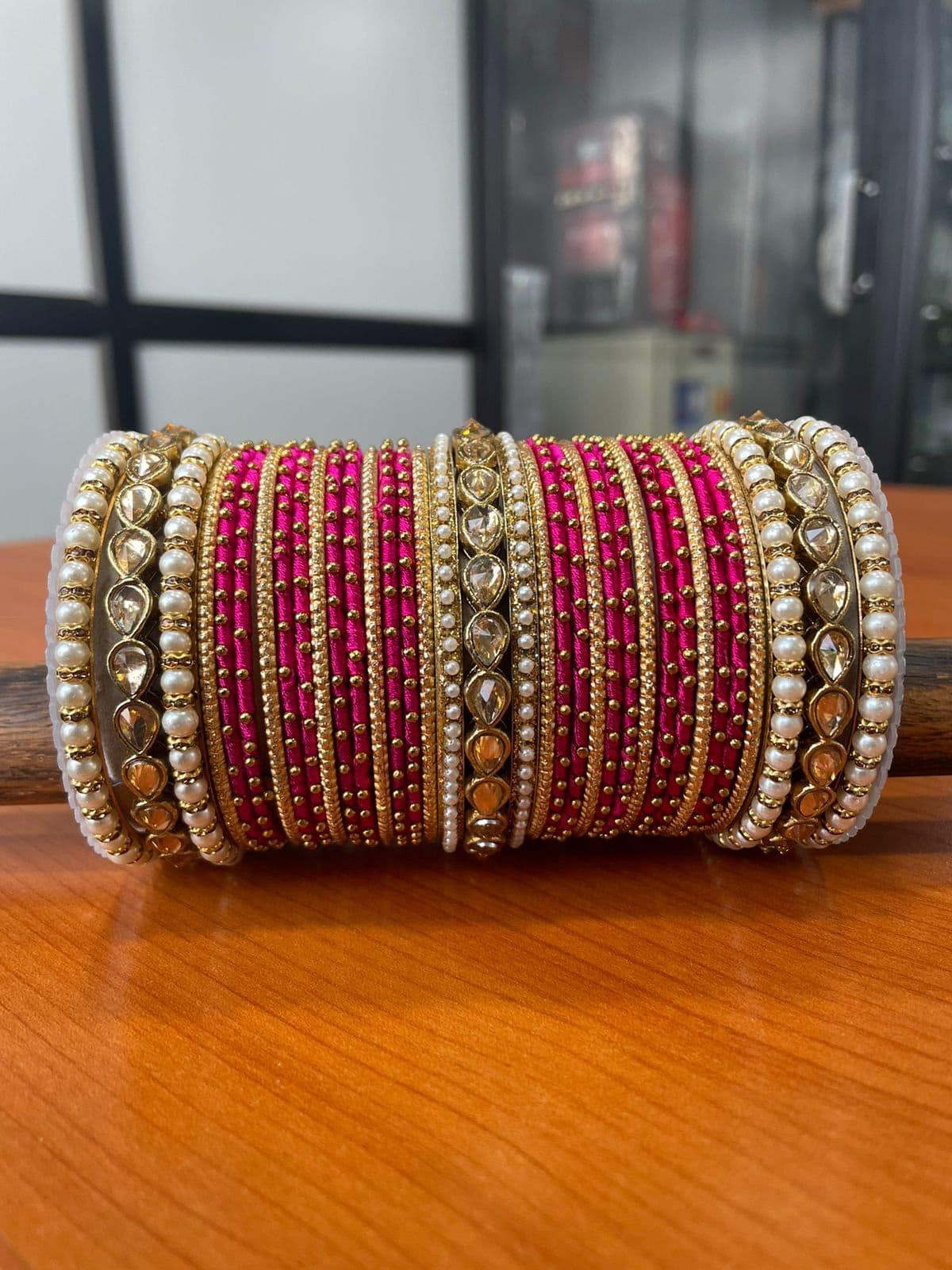 Indian Wedding Bangle Set with Stones & Pearl work, Wedding bangles, Indian Jewelry, Bridal Bangles Wedding Navratri Bollywood Bangles