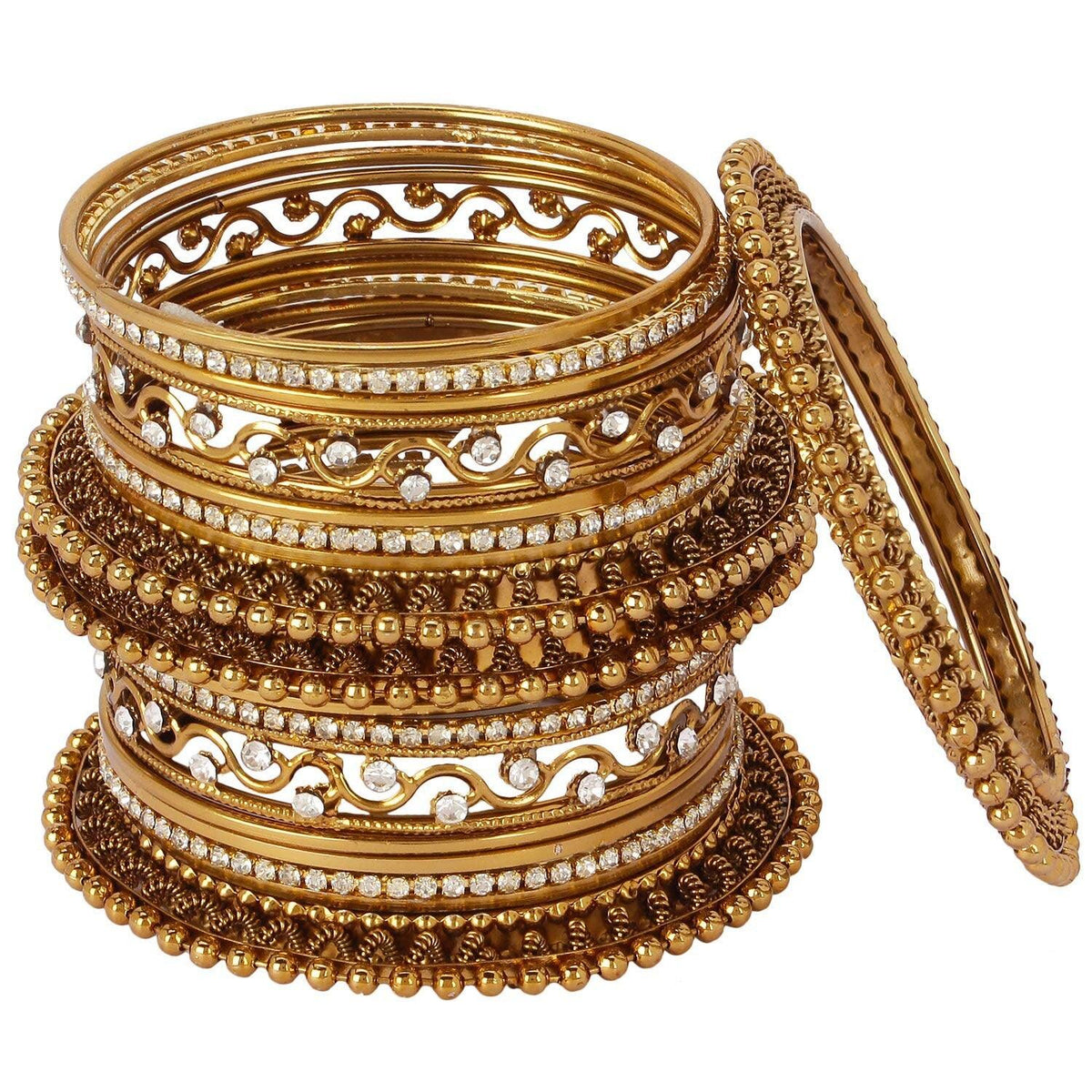 Silver & Golden Traditional Bangles Set, 18 antique silver golden plated bangles, Wedding bangles, Indian Jewelry