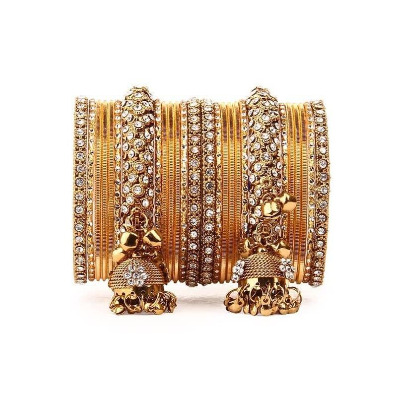 Indian bangle set , Bridal bangles, Traditional wedding jewelry, Brass Metal and Stone Bridal Crystal Bangle Set for Women