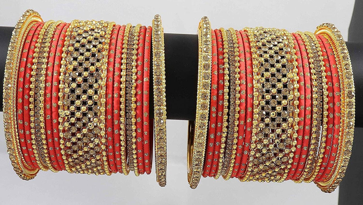 Indian bangle set , Bridal bangles, Metal bangles Chuda Set, Traditional wedding jewelry, Brass Metal and Bridal Zircon Bangle Set for Women