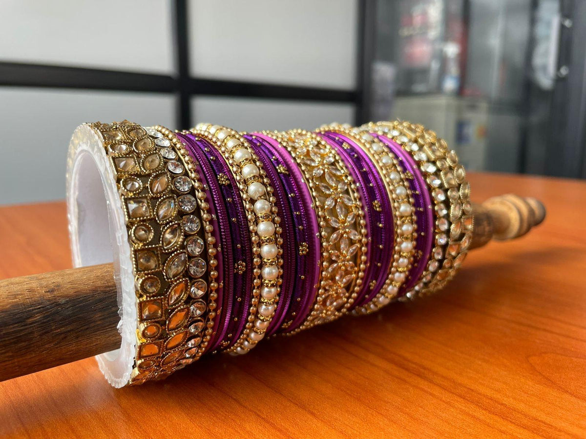 Indian Bridal Bangle Set with Stones & Pearl work, Wedding bangles, Indian Jewelry, Bridal Bangles Wedding Navratri Bollywood Bangles