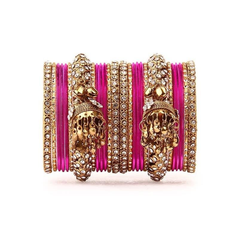 Indian bangle set , Bridal bangles, Traditional wedding jewelry, Brass Metal and Stone Bridal Crystal Bangle Set for Women