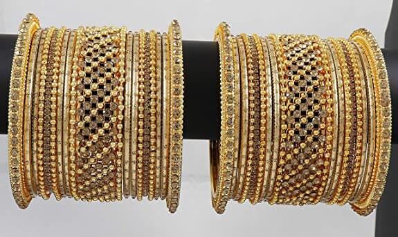 Indian bangle set , Bridal bangles, Metal bangles Chuda Set, Traditional wedding jewelry, Brass Metal and Bridal Zircon Bangle Set for Women