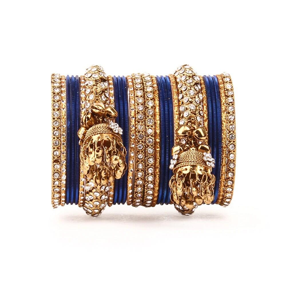 Indian bangle set , Bridal bangles, Traditional wedding jewelry, Brass Metal and Stone Bridal Crystal Bangle Set for Women