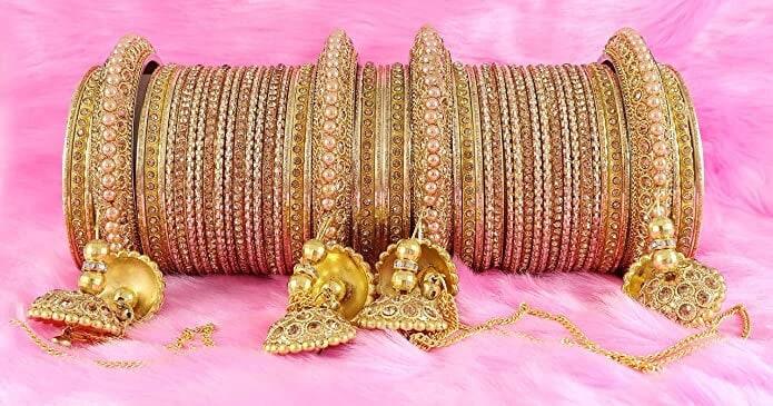 Bollywood Polki Kundan finish Jhumka Pearl Bangles Set(2 PC) Punjabi Pearl bangles Bridal bangles/ wedding indian jewelry