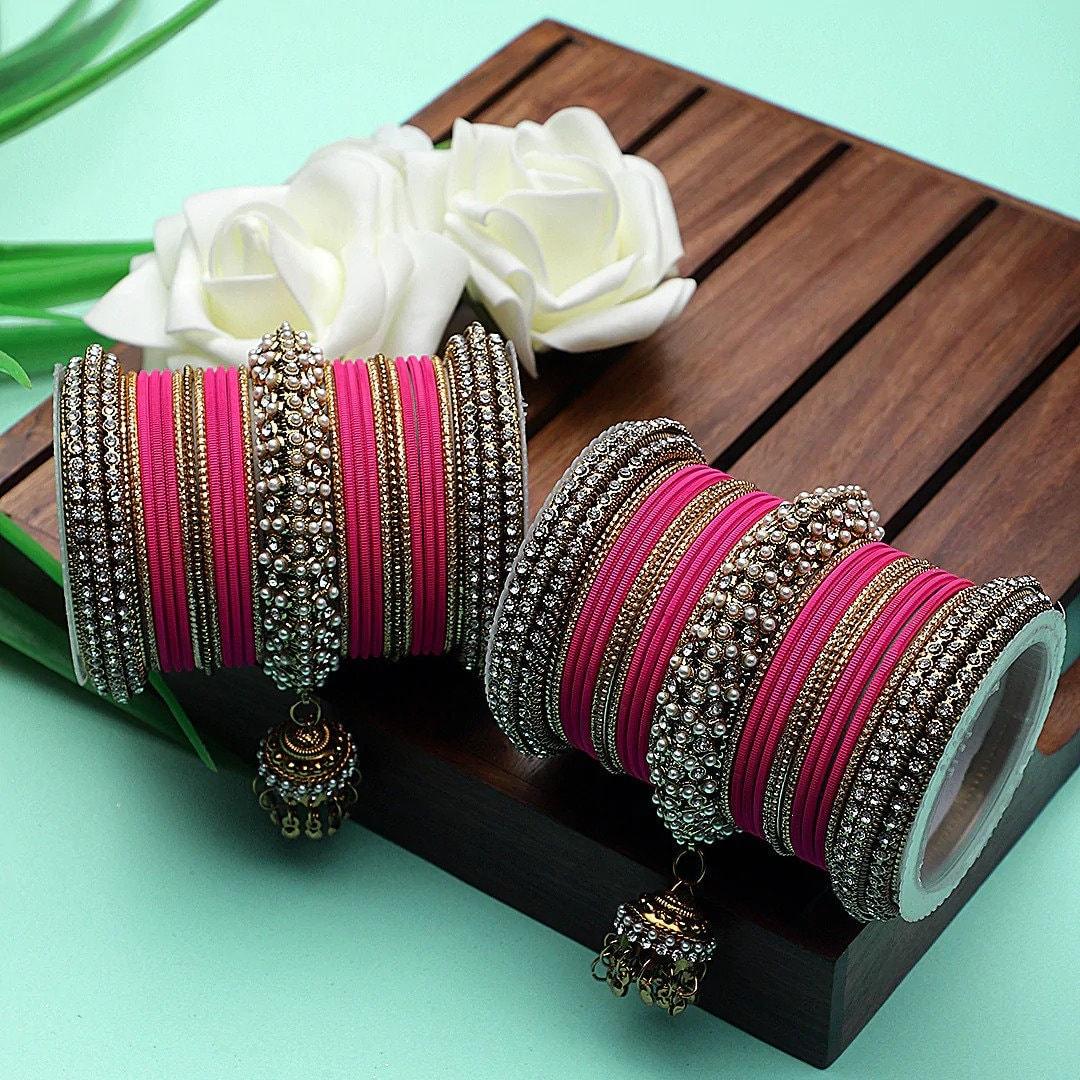 Indian Bollywood Bangles Jewelry 5 Color Latkan Jhumka Bridal Wedding & Party Wear Bangle Bracelet Traditional Pakistani Bangles Jewelry