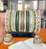 Green Color Matte Shinning Bangles Indian Wedding Bangle Party Wear Jewelry Ethnic Traditional Indian Bangles with Jhumki Border- Both Hands