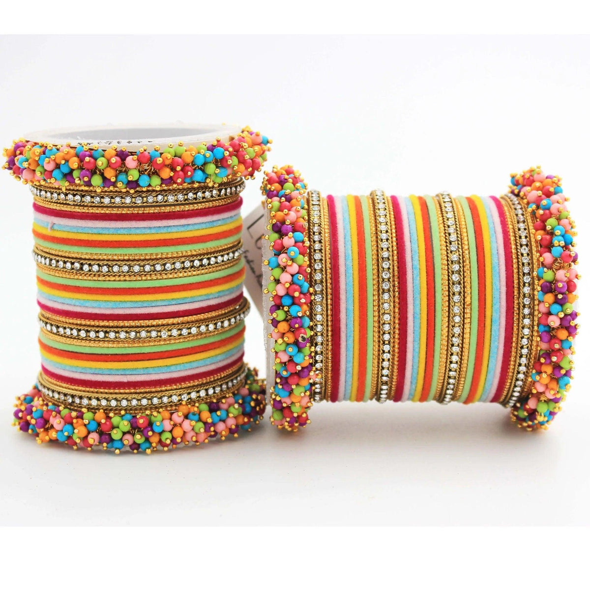 Traditional Velvet Chuda Indian Bangle Set With Pearl Kada For Women & Girls Indian Bollywood Jewelry for Wedding / Festivals / Ceremonial