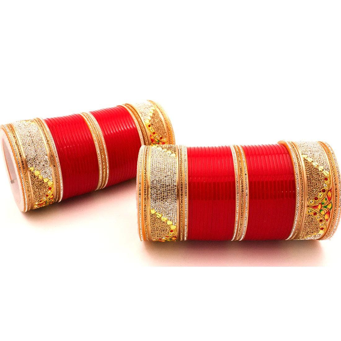 Bridal Punjabi Choora Wedding Wear Red Chuda Set for Wedding, Punjabi Choora Indian Bollywood Indian Jewelry Chuda Set for Girls,Suhag Chuda