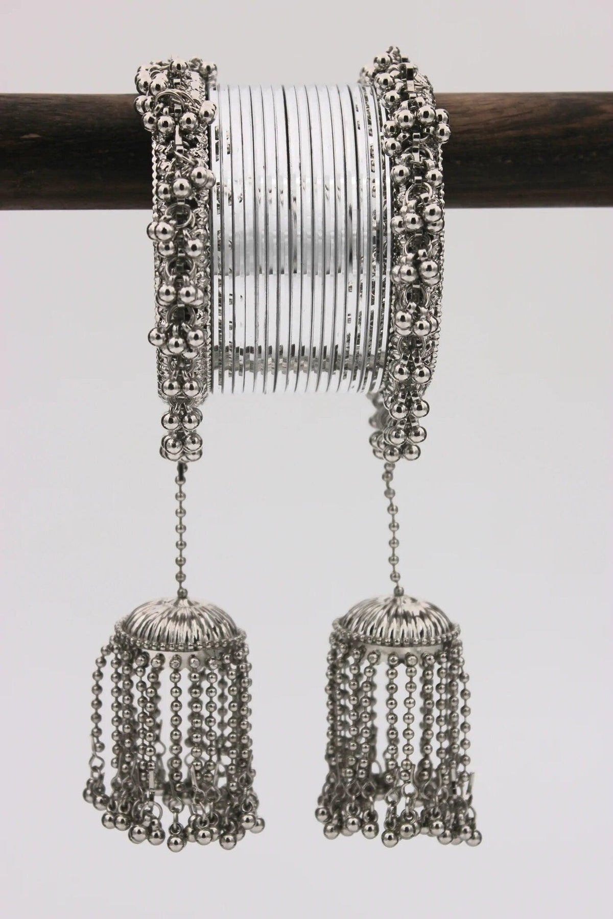 Shinning Ghungroo Bangle Set With Silver Tassel Bangles, Latkan Wedding Bangles for Girls, Lightweight Jewelry Bridal Bangles