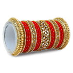 Traditional Punjabi Bridal Red Bangle set with flower mirror kada and pacheli Bangles, Indian Designer Wedding Chura Churi