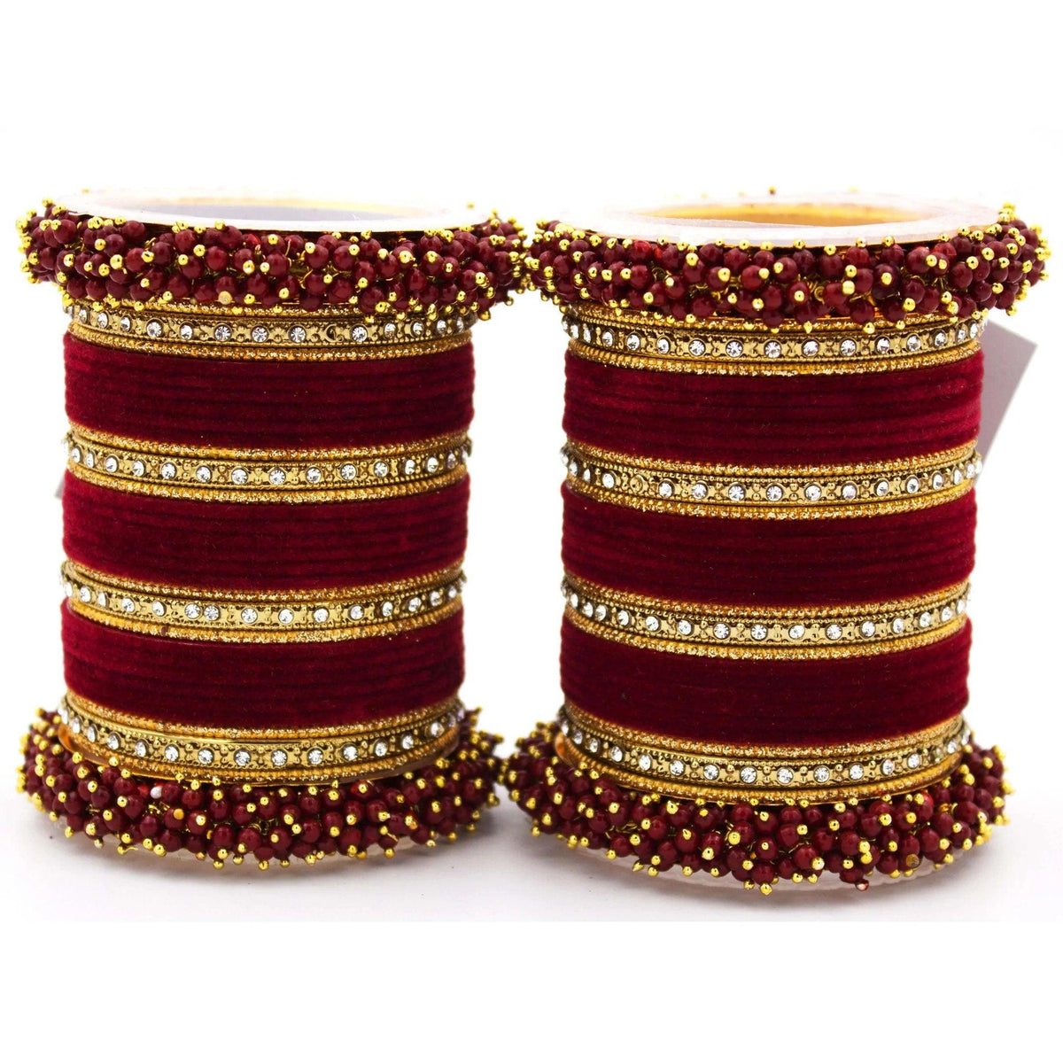 Traditional Velvet Chuda Indian Bangle Set With Pearl Kada For Women & Girls Indian Bollywood Jewelry for Wedding / Festivals / Ceremonial