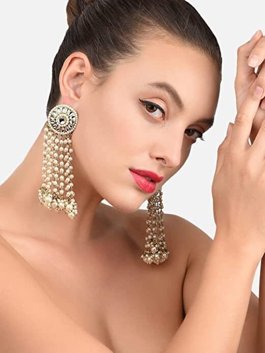 Pearl Earrings Dangle Pearl Earrings Wedding Pearl Earrings Hoop Fringe Earrings Dangle Jhumka / Long Pearl Danglers handcrafted earring