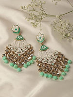 Mint Green clear crystal pair Meenakari Earrings danglers, Pearl Jhumka, Bollywood Earrings, Pakistani Earrings, Punjabi Jewelry/Jhumkas