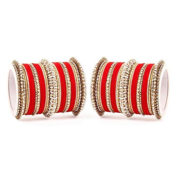 Indian Velvet Bangles Set Designer Bangles Set Choora Bangles Pearl & Kundan Bridal Bangles Set Wedding jewelry (Set of 2)