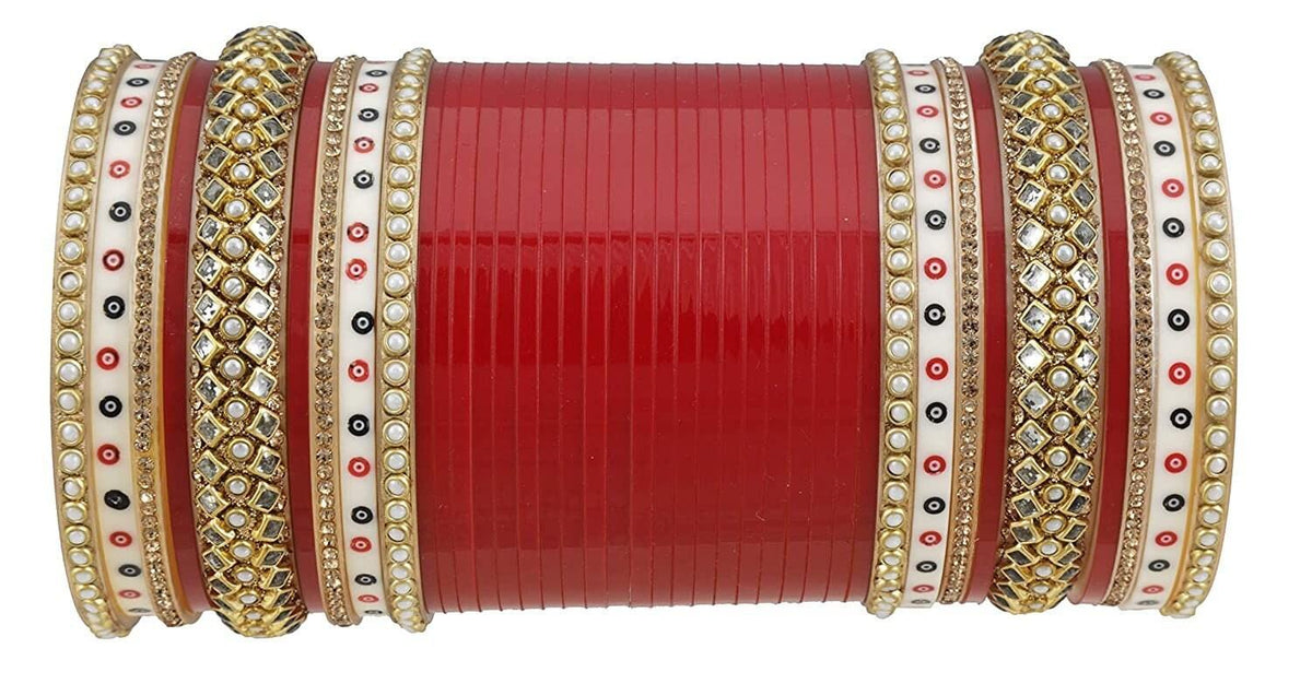 Beautiful Indian Bridal Wedding Wear Chura Set, Traditional With Stone Kada, Punjabi Bridal Plastic Designer Stone Bangles, Chura, Chooda