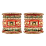 Traditional Rajwadi chuda, Bridal chuda, Rajasthani Dulhan Bridal Stones Bangles Set, Jaipur Rajasthani Indian chura, Red & Green Chura Set