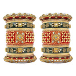 Traditional Rajwadi chuda, Bridal chuda, Dulhan Bridal Art Stones Bangles Set, Jaipur Rajasthani Indian chura, Red Green Chura Set