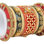 Traditional Rajwadi chuda, Bridal chuda, Dulhan Bridal Art Stones Bangles Set, Jaipur Rajasthani Indian chura, Red Green Chura Set