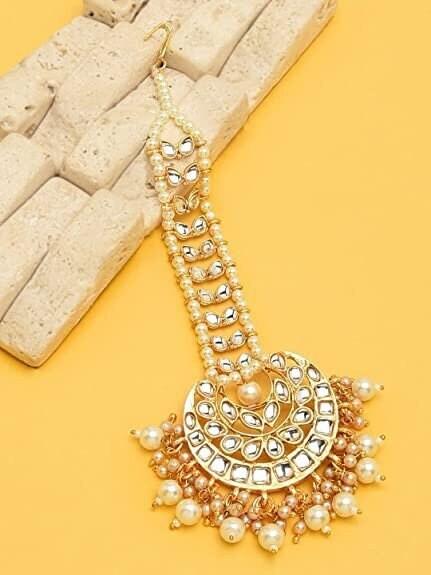 Kundan Pearls Maang tikka, Kundan Tikka, Indian Jewelry, Indian Wedding Jewelry, Pakistani Jewelry, Matha patti Indian forehead jewelry