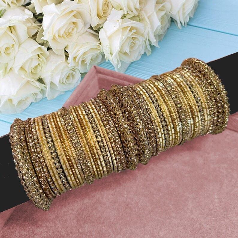 Designer Golden Metal Bangles -Indian Bangles -Bridesmaid Gift- Golden Bangles - Bollywood - Traditional- Ethnic Tribal.