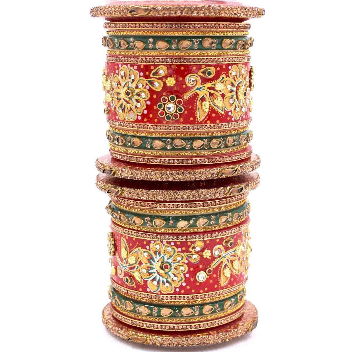 Rajwadi chuda, Bridal chuda, Dulhan Bridal Art Stones Bangles Set, Jaipur Rajasthani Indian chura, Red Green Chura Set Indian for Women