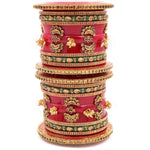 Traditional Rajwadi chuda, Bridal chuda, Rajasthani Dulhan Bridal Stones Bangles Set, Jaipur Rajasthani Indian chura, Red Green Chura Set