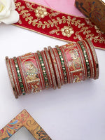 Raja Rani King Queen Rajwadi chuda, Bridal chuda, Dulhan Bridal Art Stones Bangles Set, Jaipur Rajasthani Indian chura, Red Green Chura Set