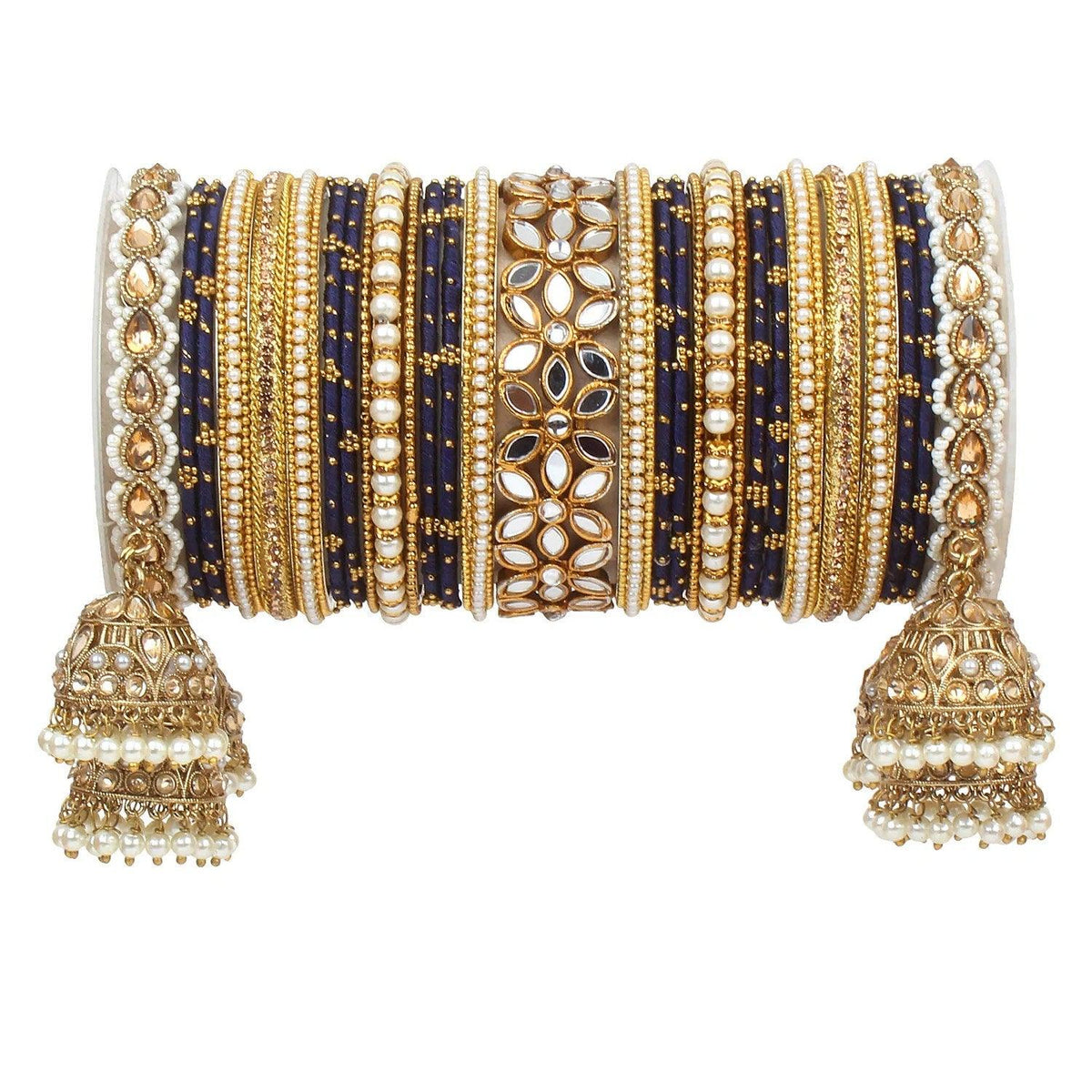 Bridal Thread Bangles Set with Golden Pearl Tassel Bangle Latkan and Mirror Kada Lightweight Jewelry Wedding Bangles, Bridesmaid Gift