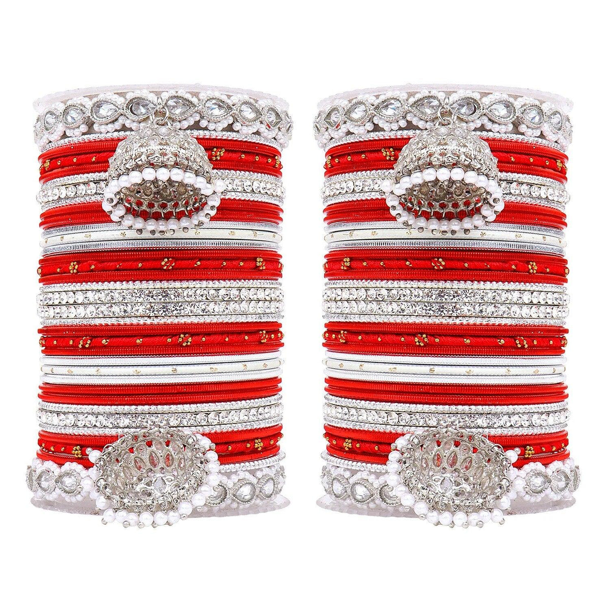 Pastel Bridal Bangle Set with Silver Kundan Jhumki, Indian wedding Tassel Bangles Set Woman Jewelry Bangle Set