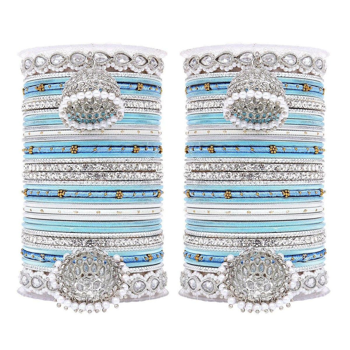 Pastel Bridal Bangle Set with Silver Kundan Jhumki, Indian wedding Tassel Bangles Set Woman Jewelry Bangle Set