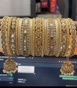 Rich Texture Pearl Stones & Mirror Indian Bangles Bracelet Set with Jhumki Borders, Indian wedding bangle set
