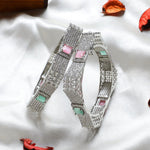 CZ/AD American Diamond Studded Silver Plated Traditional Round Solitaire Bangles Set / Indian jewelry / Indian Bangles / Wedding Bangles