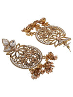 Chandbali, Red Golden Cubic Zirconia 3 Jhumki Chandbali Earring, indian jewellery, zircon, bollywood style, wedding jewellery, Kundan