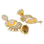 Meenakari Long Bridal Drop Earrings, Long Dangle Earrings, Pearl Stones cluster Dangle Indian Earring, bridal jewelry, Pakistani Jewelry