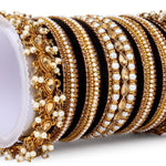 Velvet Bridal Bangles Set With Kundan Pearl Bangles, Indian Pakistani Bridal Bangles With Kundan Velvet Bridal Bangles Lightweight Jewelry