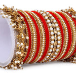 Velvet Bridal Bangles Set With Kundan Pearl Bangles, Indian Pakistani Bridal Bangles With Kundan Velvet Bridal Bangles Lightweight Jewelry