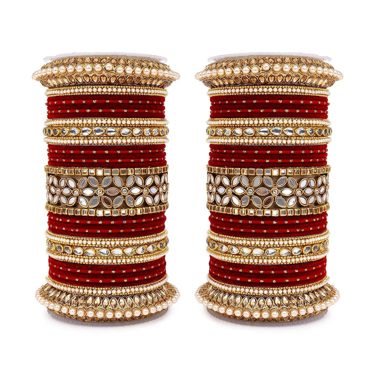 Traditional Punjabi Bridal Red Bangle set with flower mirror kada and pacheli Bangles, Indian Designer Wedding Chura Churi