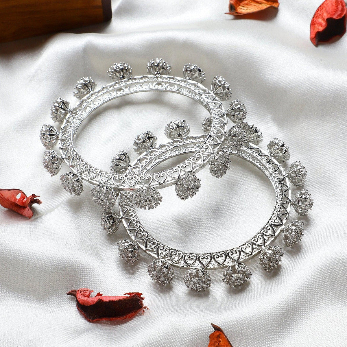 CZ/AD American Diamond Studded Silver Plated Traditional Round Solitaire Bangles Set / Indian jewelry / Indian Bangles / Wedding Bangles