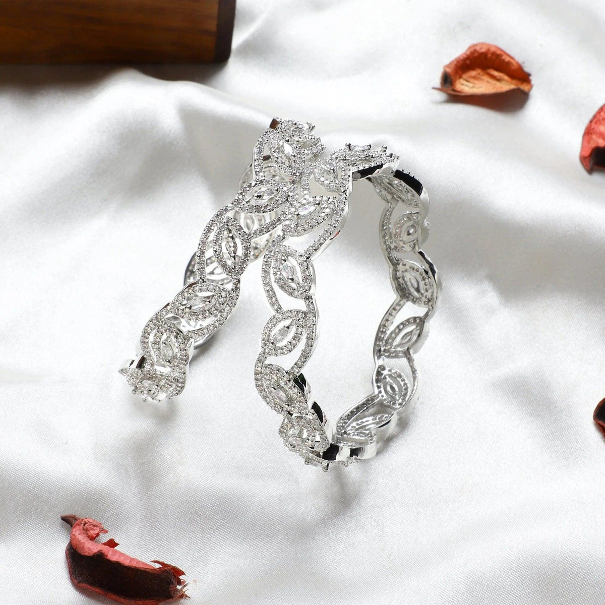 CZ/AD American Diamond Studded Silver Plated Traditional Round Solitaire Bangles Set / Indian jewelry / Indian Bangles / Wedding Bangles