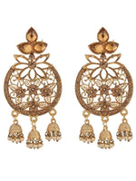 Chandbali, Red Golden Cubic Zirconia 3 Jhumki Chandbali Earring, indian jewellery, zircon, bollywood style, wedding jewellery, Kundan