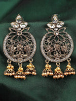 Chandbali, Red Golden Cubic Zirconia 3 Jhumki Chandbali Earring, indian jewellery, zircon, bollywood style, wedding jewellery, Kundan