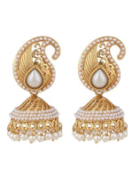 Indian Jhumka Earring, Carry Shaped Pearl Off white Brass Jhumka Earring, Celebrity Jhumkas Indian Earrings With Pearl Women Jewelry